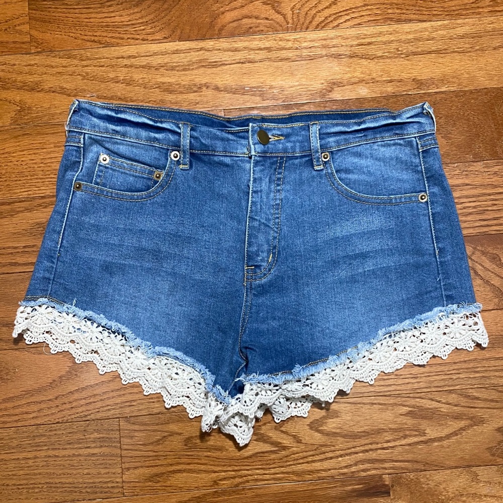 Ellison Lace Trimmed Denim Shorts